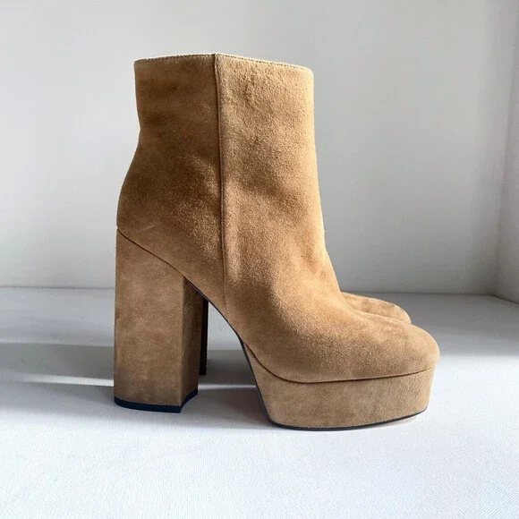 COACH Women's Iona Suede Platform High Block Heel Booties Boots Light Brown 9 - Picture 2 of 11